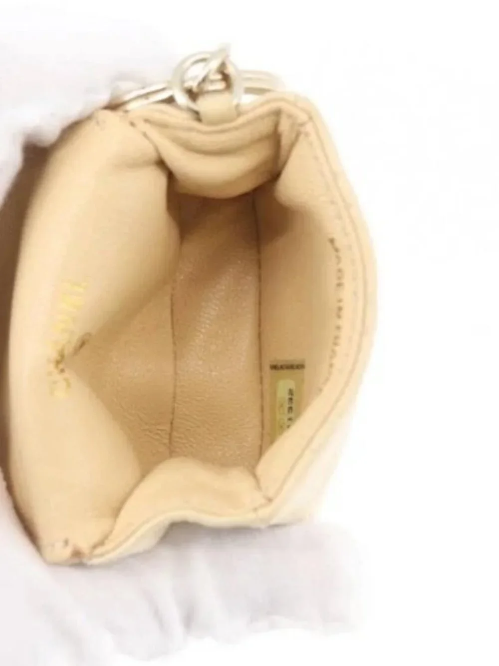 CHANEL Matelasse Pouch Lamb Skin Beige Gold CC Auth BA10922